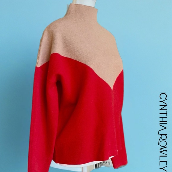 Cynthia Rowley Women's Red and Tan Cowl Sweater - Picture 3 of 8